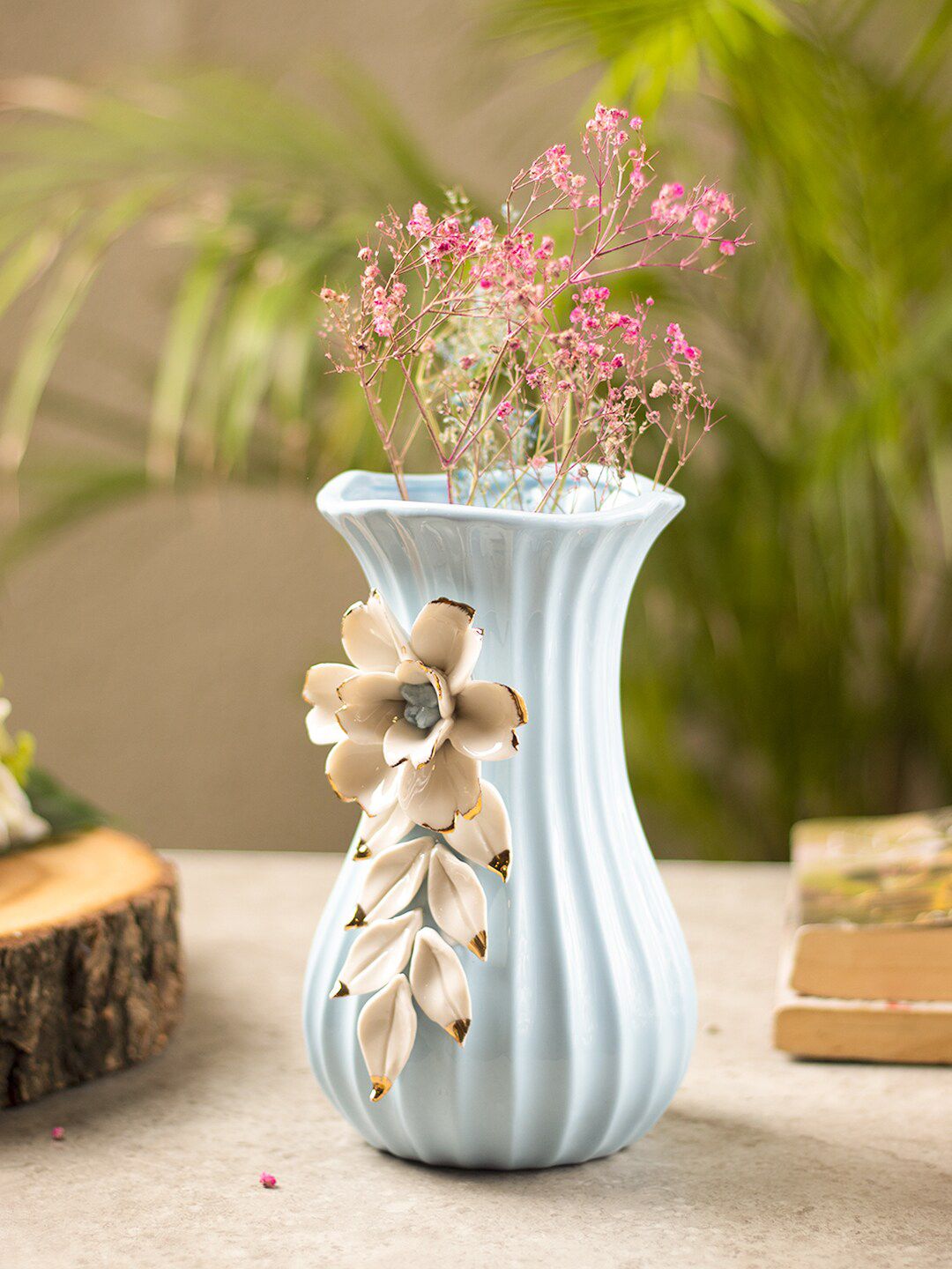 MARKET99 Blue & White Textured Ceramic Flower Vase-picture-19
