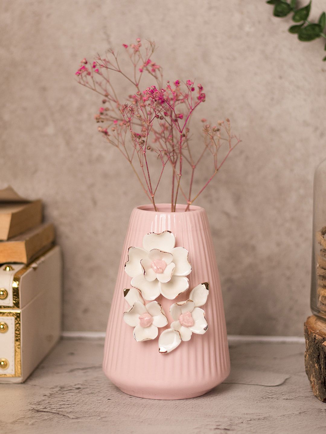 MARKET99 Pink & White Textured Ceramic Flower Vase-picture-20