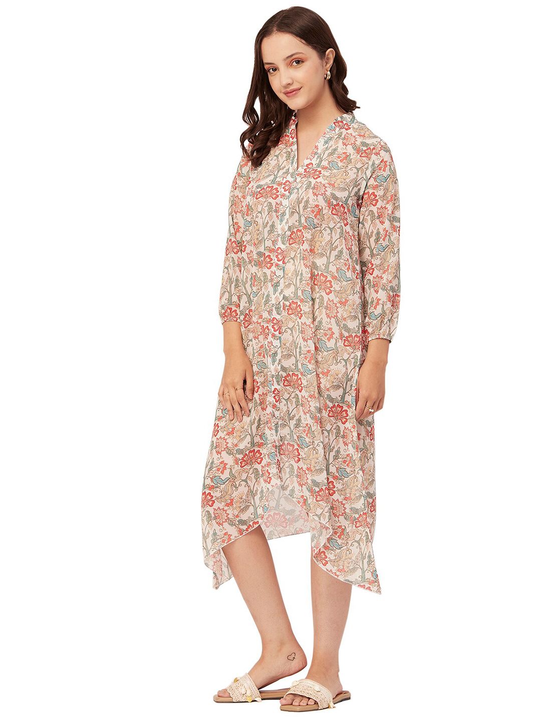 Moomaya Floral Printed Mandarin Collar Swimwear Cover-Up Top-picture-33