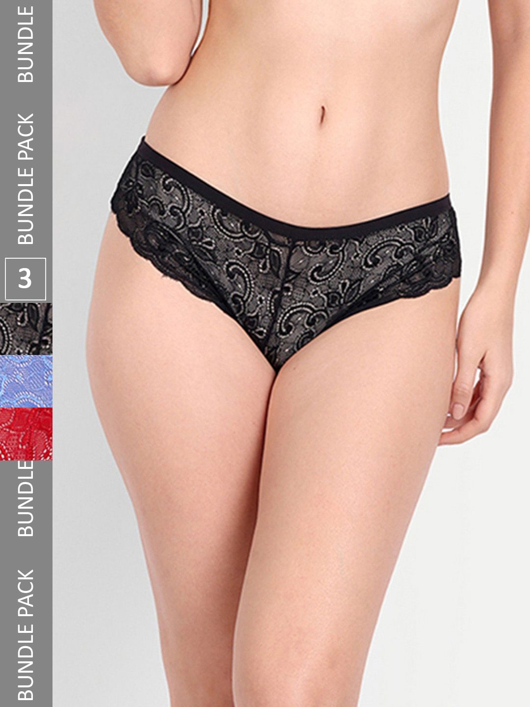 StyFun Women Pack Of 3 Self-Design Laced Bikini Briefs-picture-38