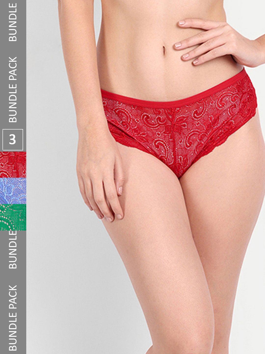 StyFun Women Pack Of 3 Self-Design Lace Bikini Briefs-picture-39