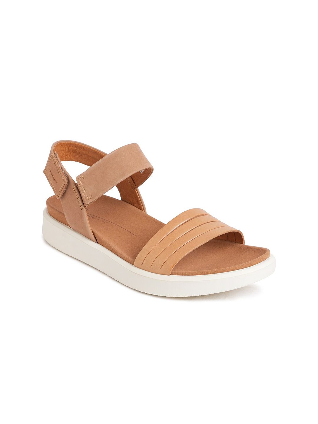 ECCO Textured Open Toe Flats With Velcro Closure-image-25