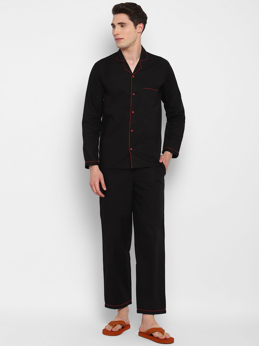 shopbloom Pure Cotton Shirt Collar Night Suit-picture-18