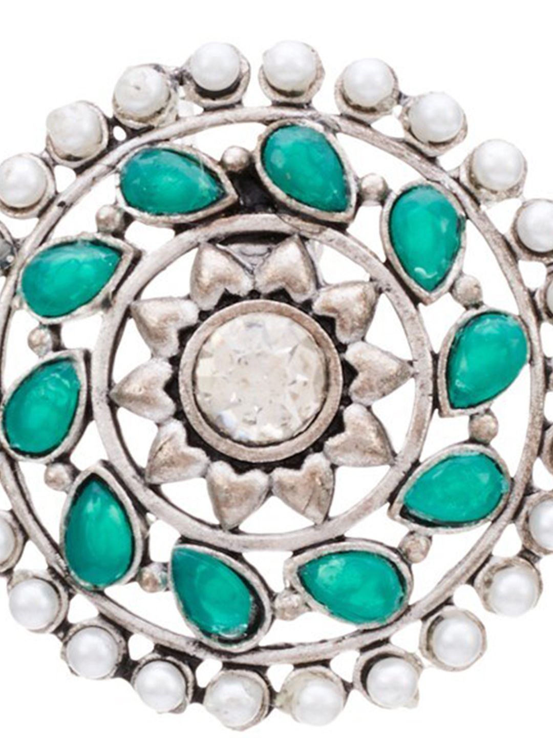 ATIBELLE  Set of 2 Silver Plated Stone-Studded Floral Shaped Adjustable Rings