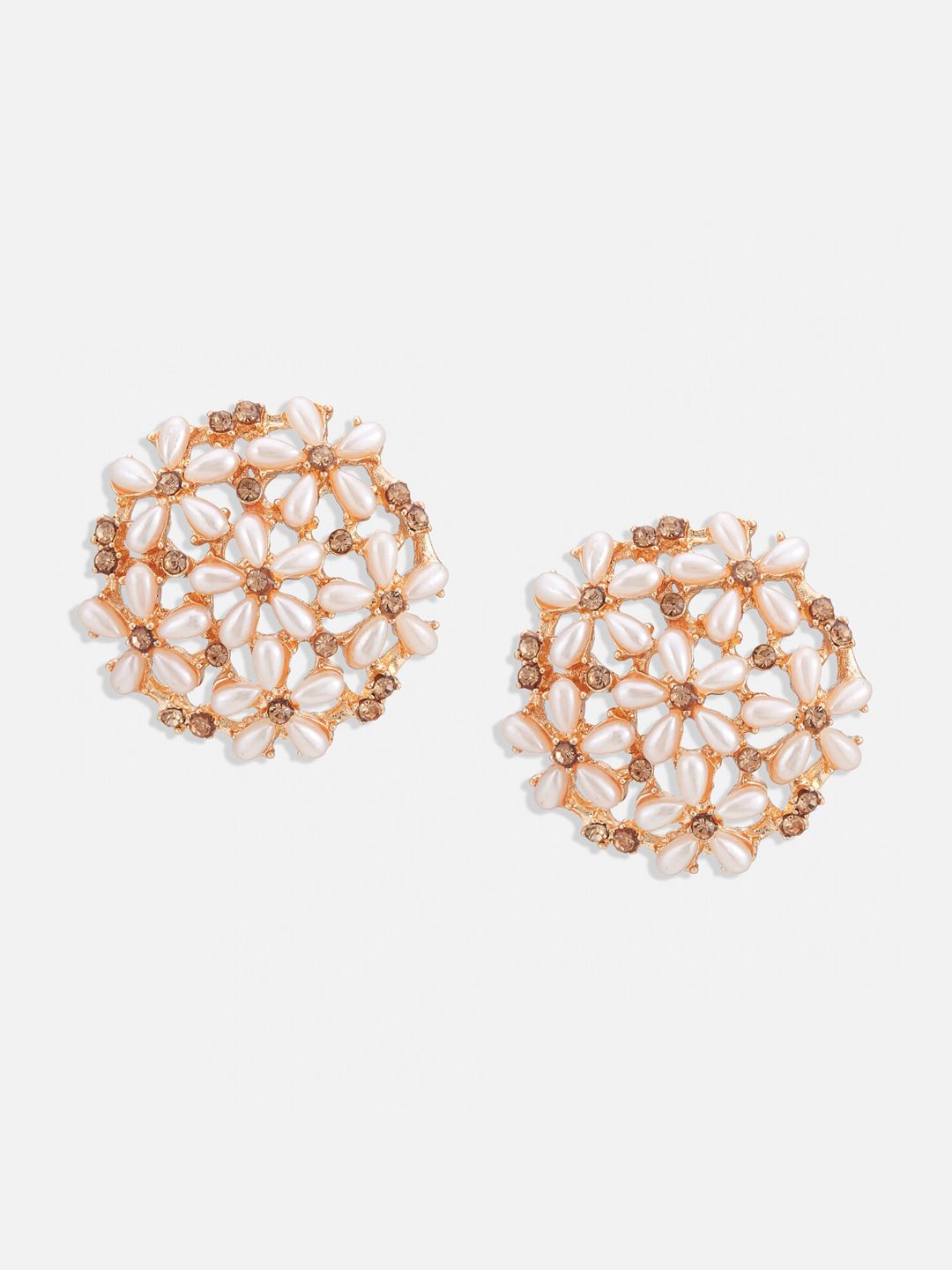 ATIBELLE Set Of 2 Gold Plated Kundan Stone Studded Floral Stud Earrings