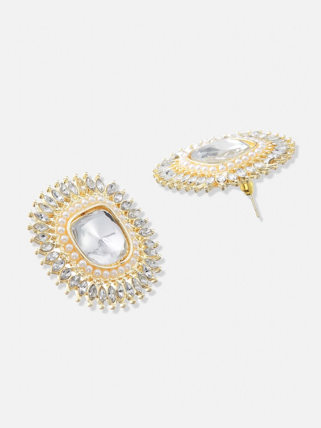 ATIBELLE Set Of 2 Gold Plated Kundan Stone Studded Floral Stud Earrings