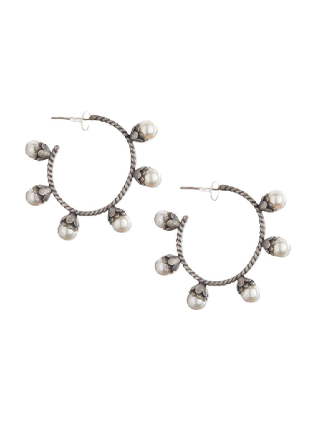 ATIBELLE Set Of 2 Silver-Plated Pearls Beaded Studs Earrings