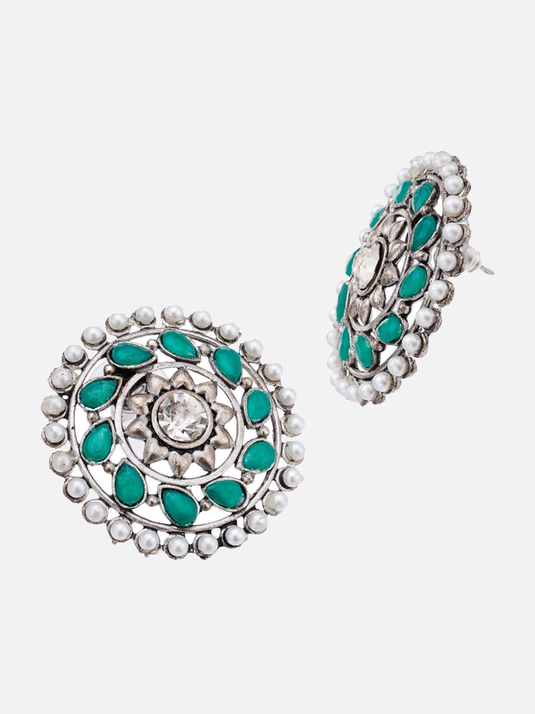 ATIBELLE Set Of 3 Silver-Plated Kundan-Studded Studs Earrings