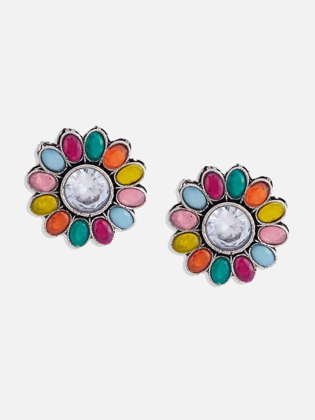 ATIBELLE Set Of 3 Silver-Plated Kundan-Studded Studs Earrings