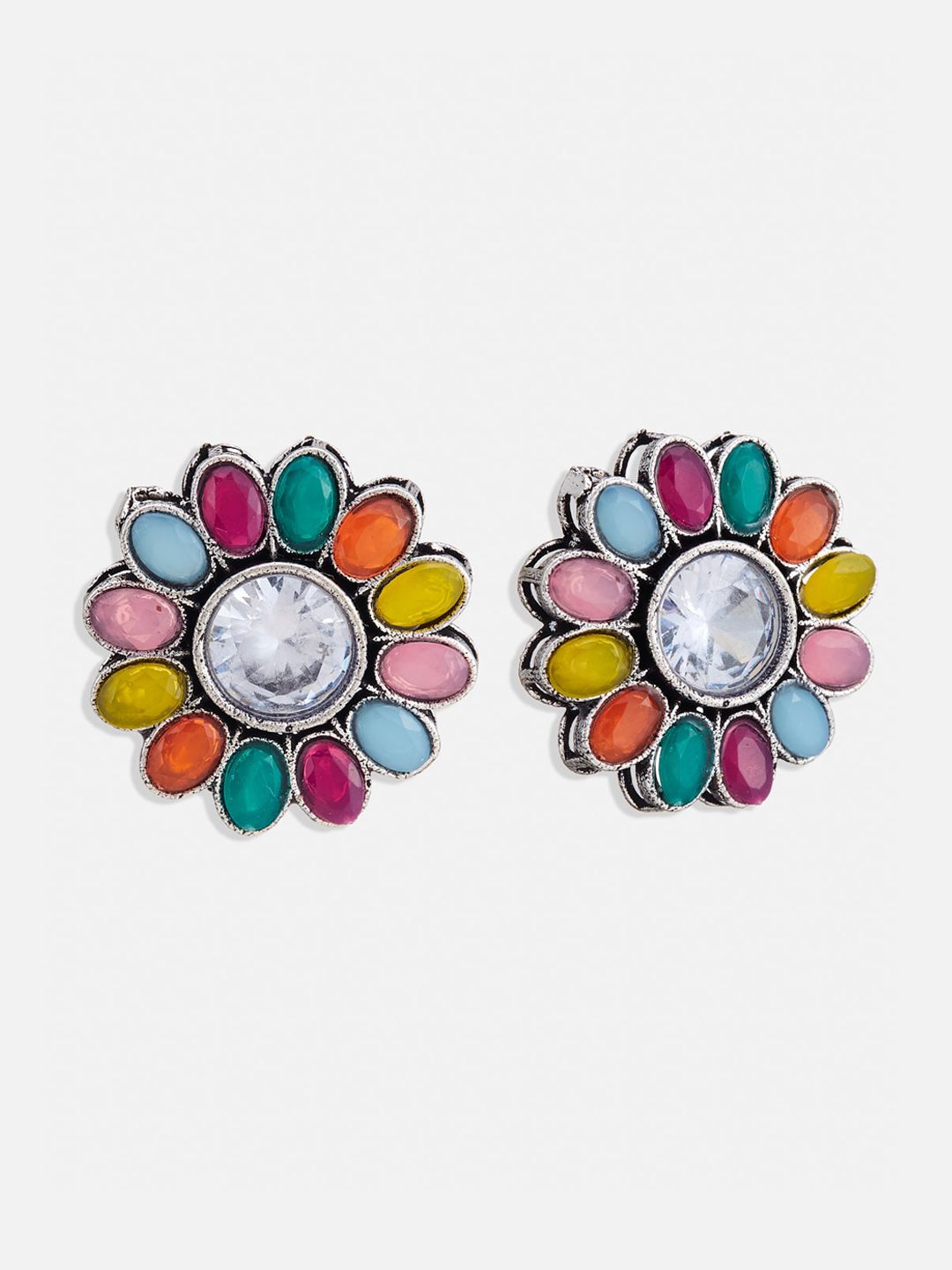 ATIBELLE Set Of 3 Silver-Plated Kundan-Studded Studs Earrings