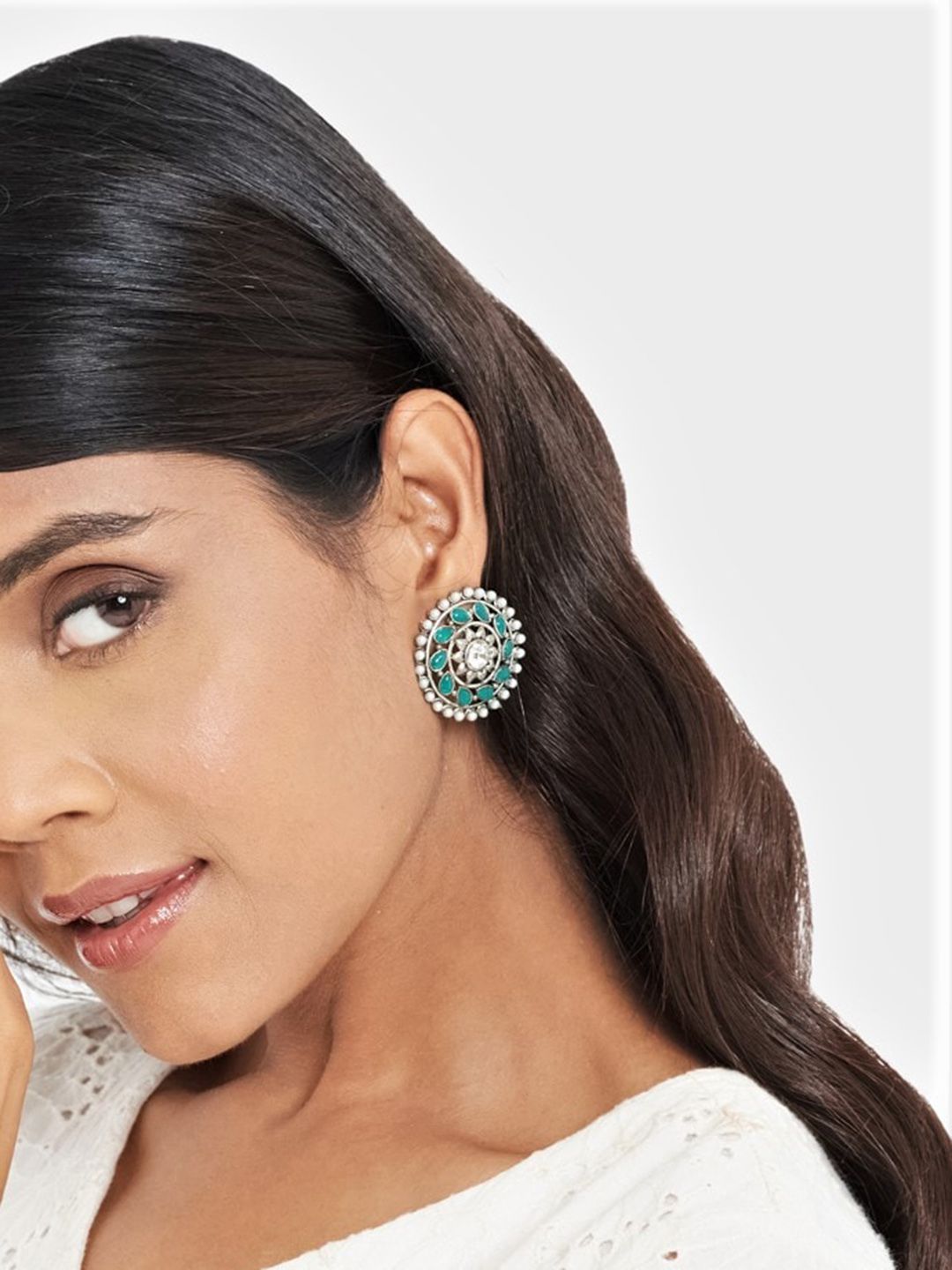 ATIBELLE Set Of 3 Silver-Plated Kundan-Studded Studs Earrings