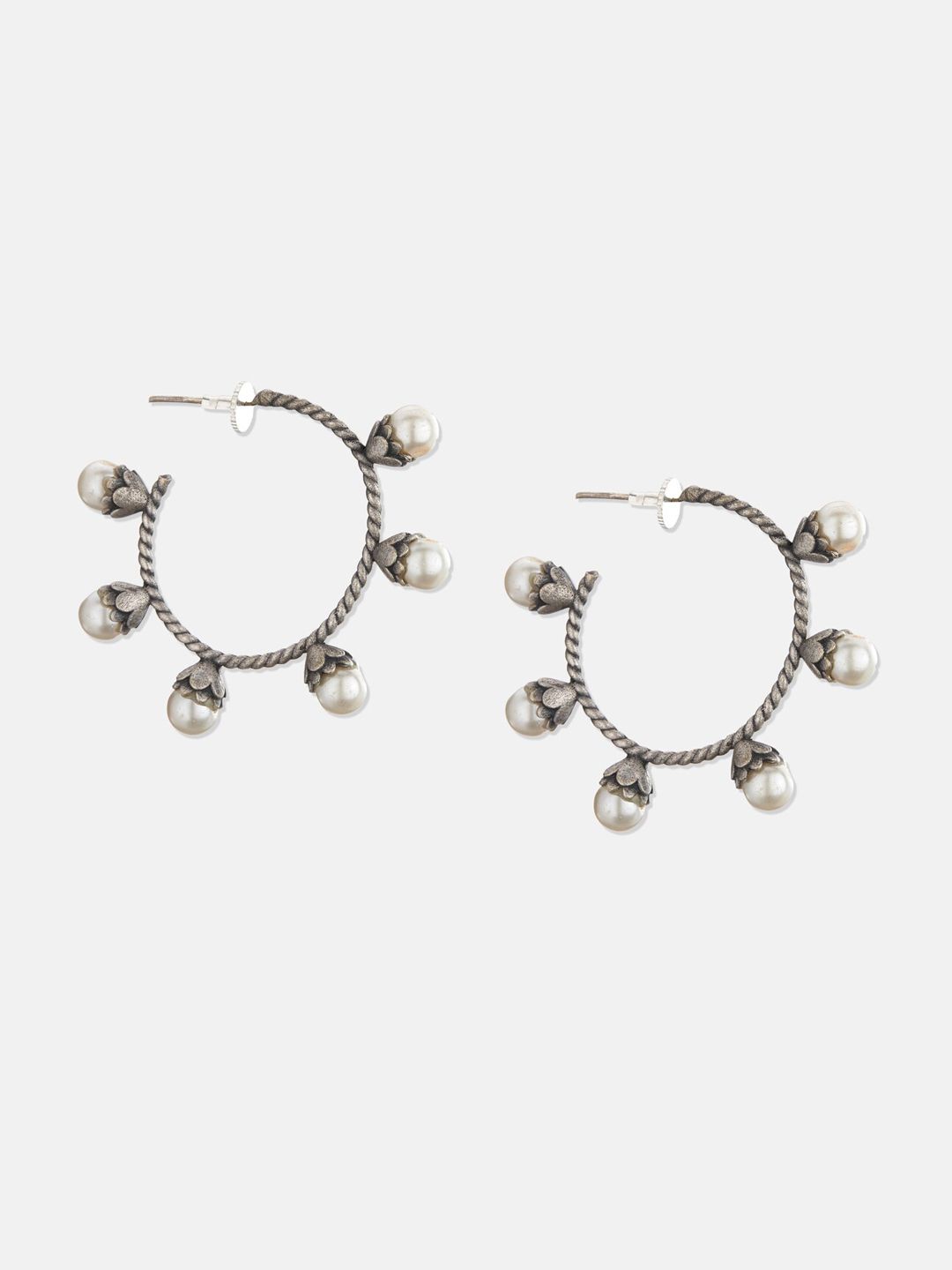 ATIBELLE Set Of 2 Silver-Toned Stud And Hoop Earrings