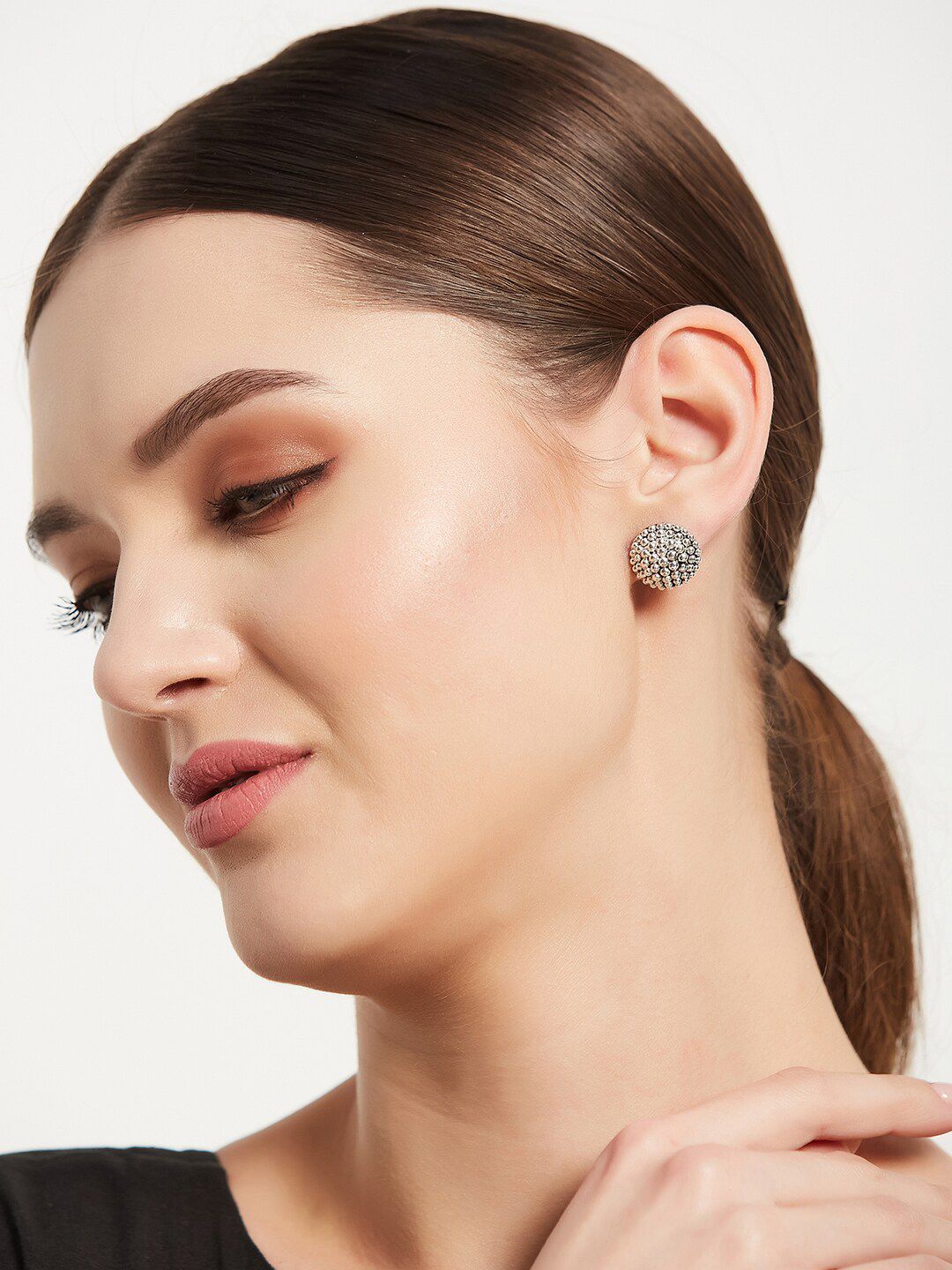 ATIBELLE Set Of 2 Silver-Toned Stud And Hoop Earrings