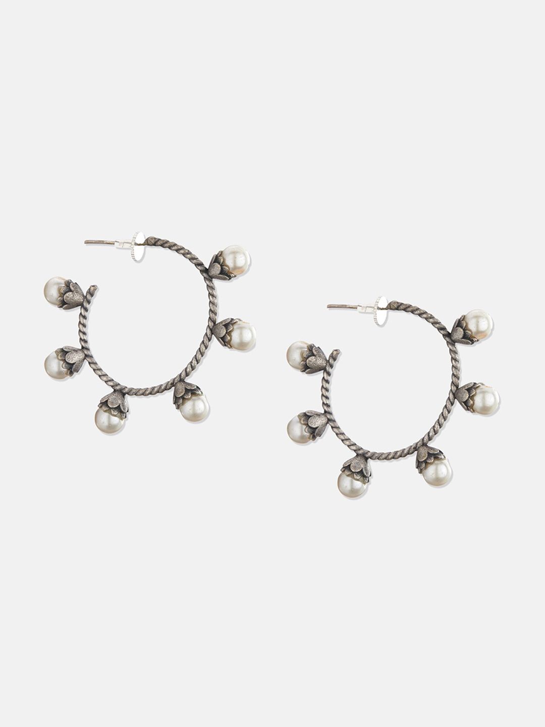 ATIBELLE Set Of 2 Silver-Toned Stud And Hoop Earrings