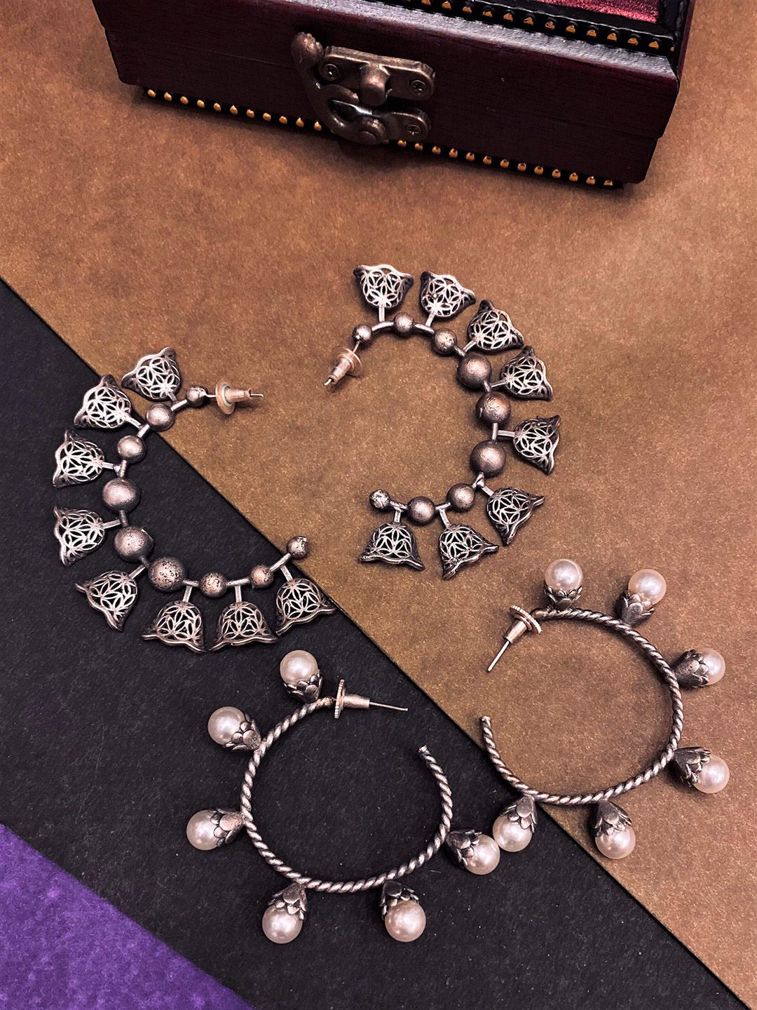 ATIBELLE Set Of 2 Silver-Plated Contemporary Drop Earrings