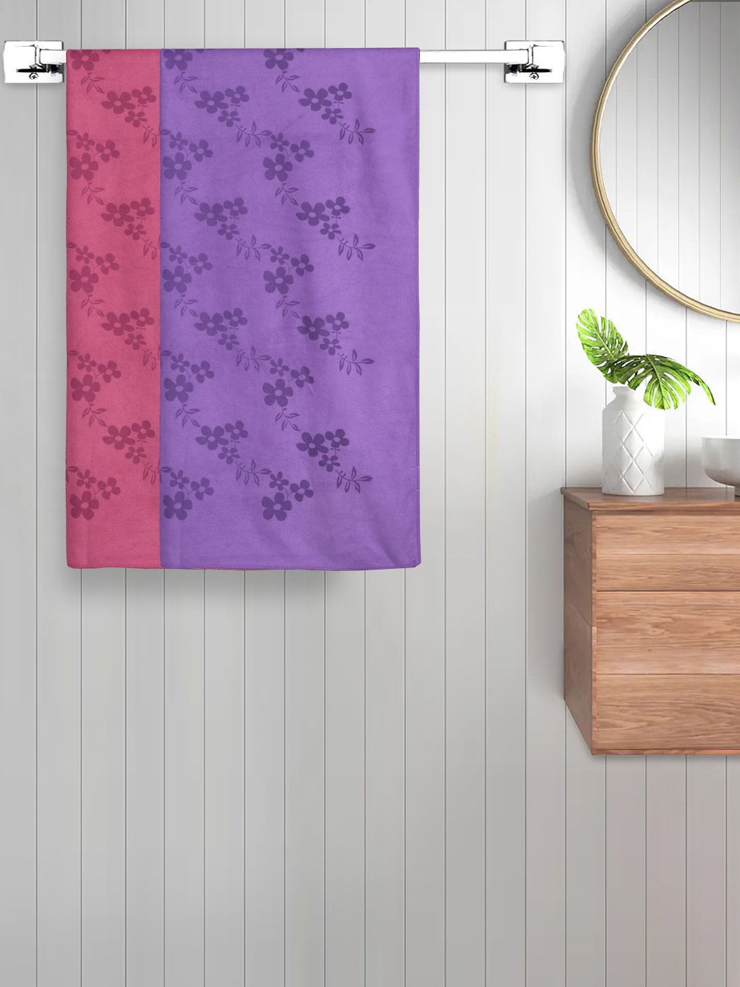 FABINALIV Purple & Pink 2 Pieces Printed 420 GSM Cotton Bath Towels-image-43