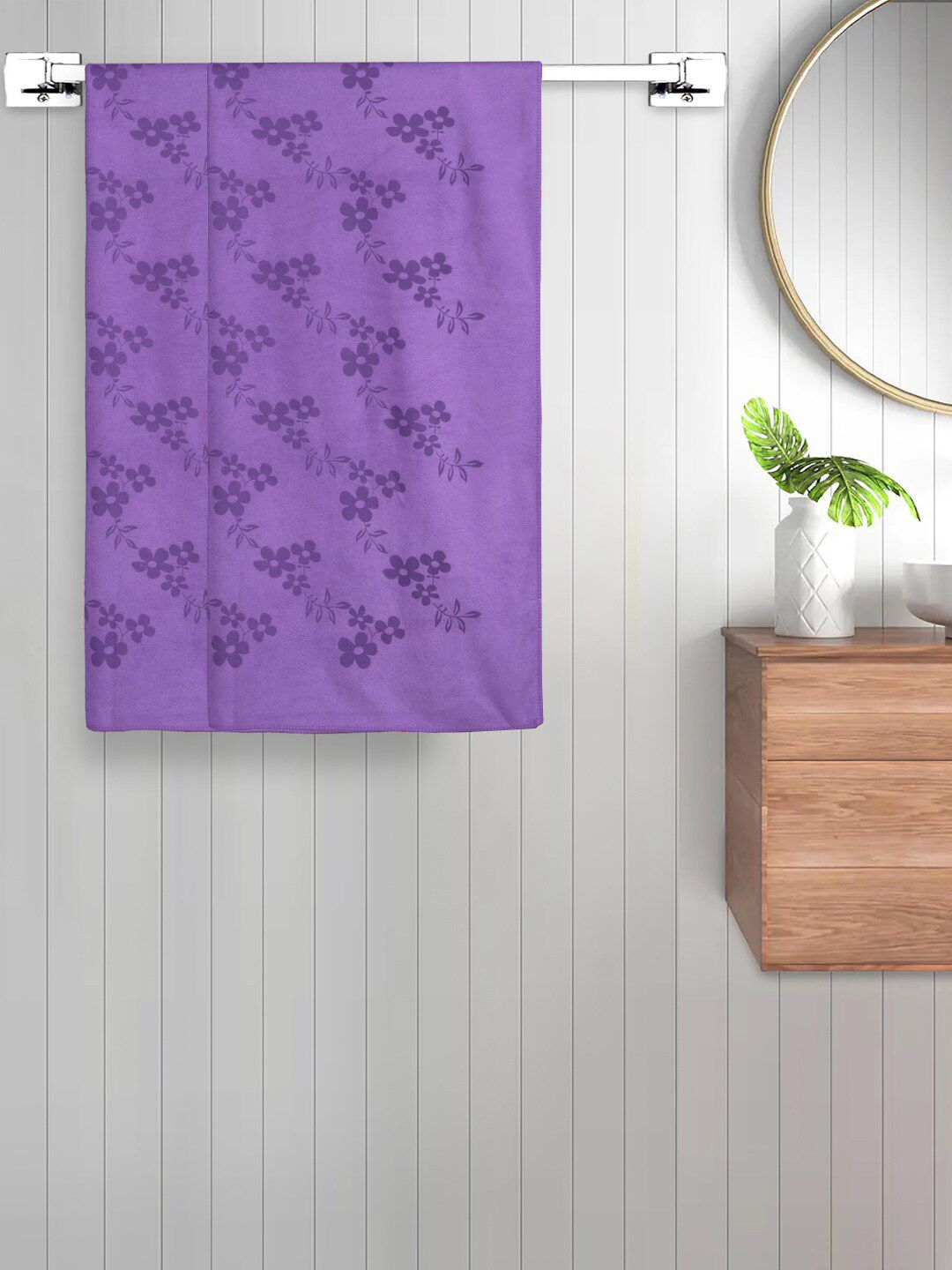 FABINALIV Purple 2 Pieces Printed 420 GSM Cotton Bath Towels-image-9