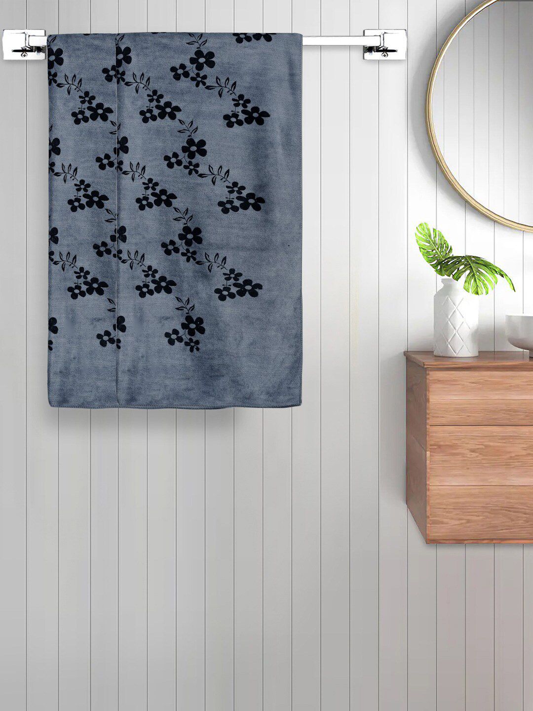 FABINALIV Grey & Black 2 Pieces Printed 420 GSM Cotton Bath Towels-image-28