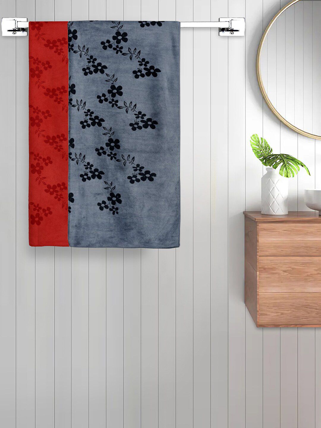 FABINALIV Red & Grey 2 Pieces Printed 420 GSM Cotton Bath Towels-image-41