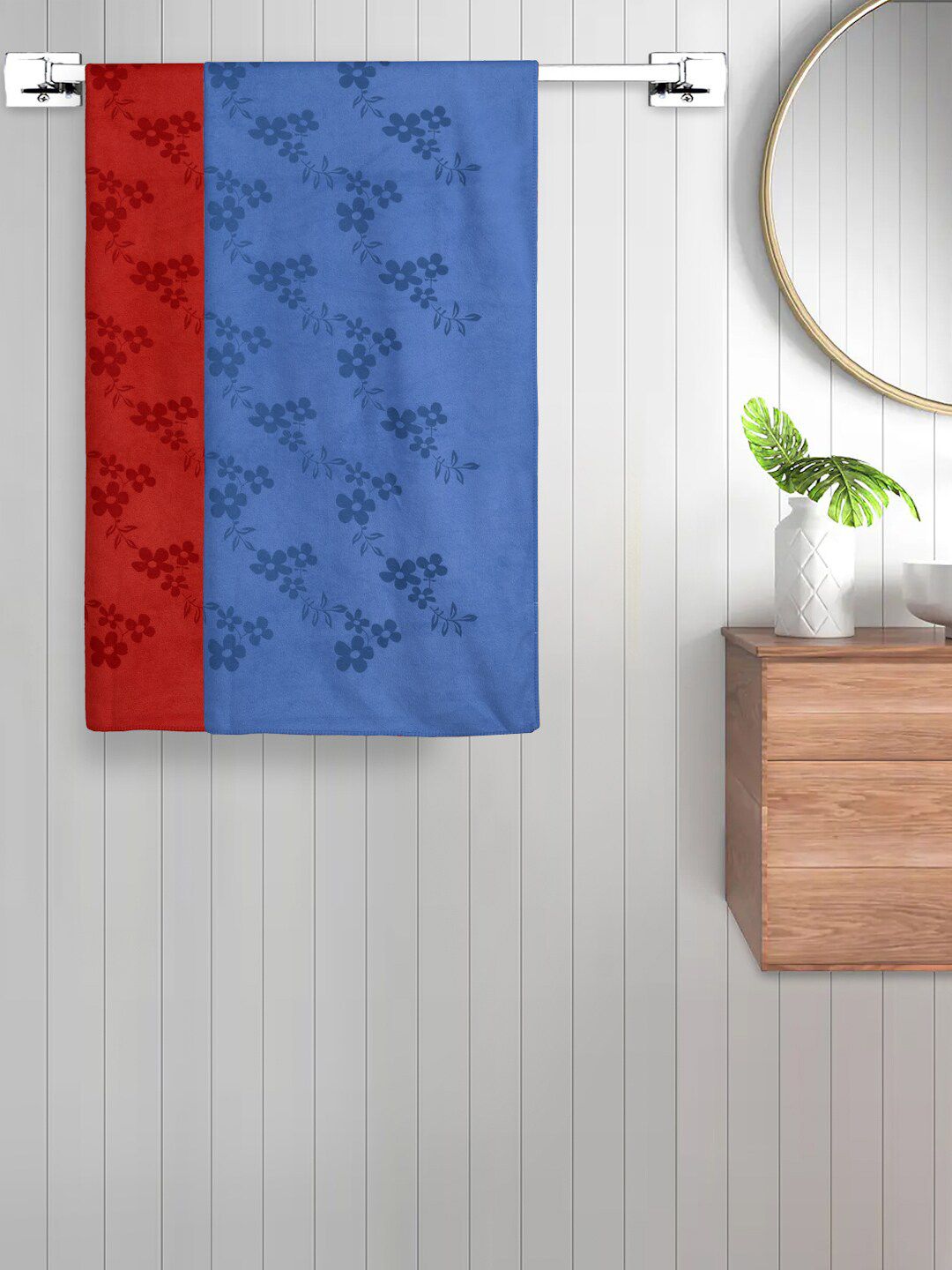 FABINALIV Red & Blue  2 Pieces Printed 420 GSM Cotton Bath Towels-image-37