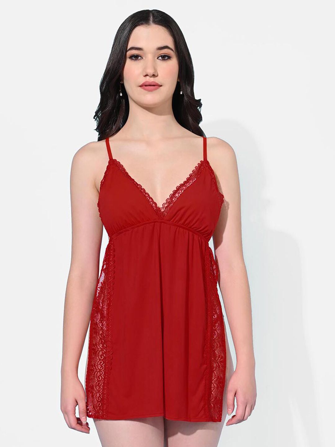 StyFun Self Deisgn Shoulder Straps Satin Baby Doll-image-41