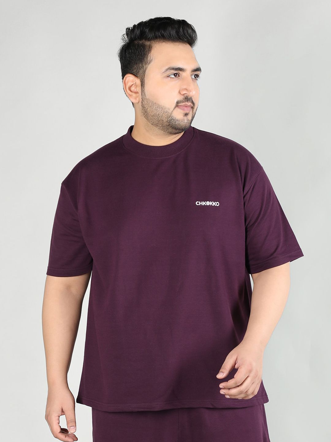 CHKOKKO Plus Size Round Neck Relaxed Fit Cotton T-shirt-image-31