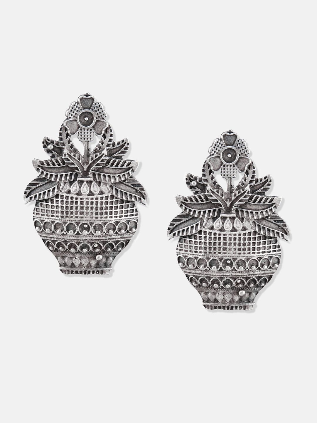 ATIBELLE Set Of 2 Silver-Plated German Silver Contemporary Drop Earrings