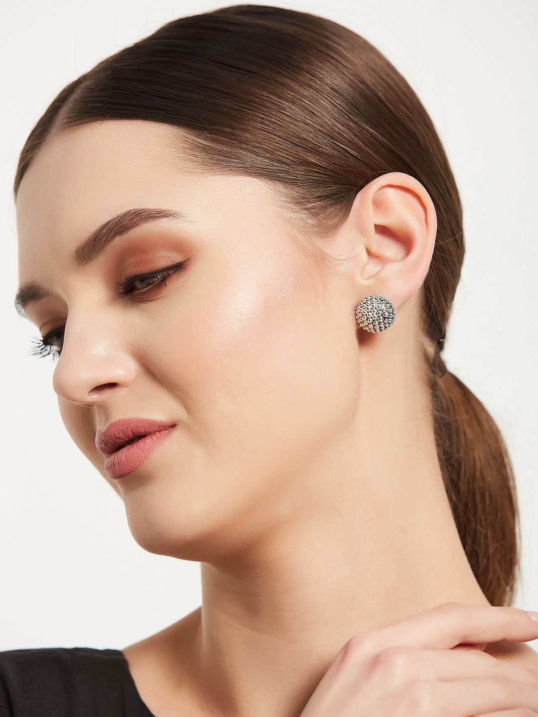 ATIBELLE Set Of 2 Silver-Plated German Silver Contemporary Studs Earrings