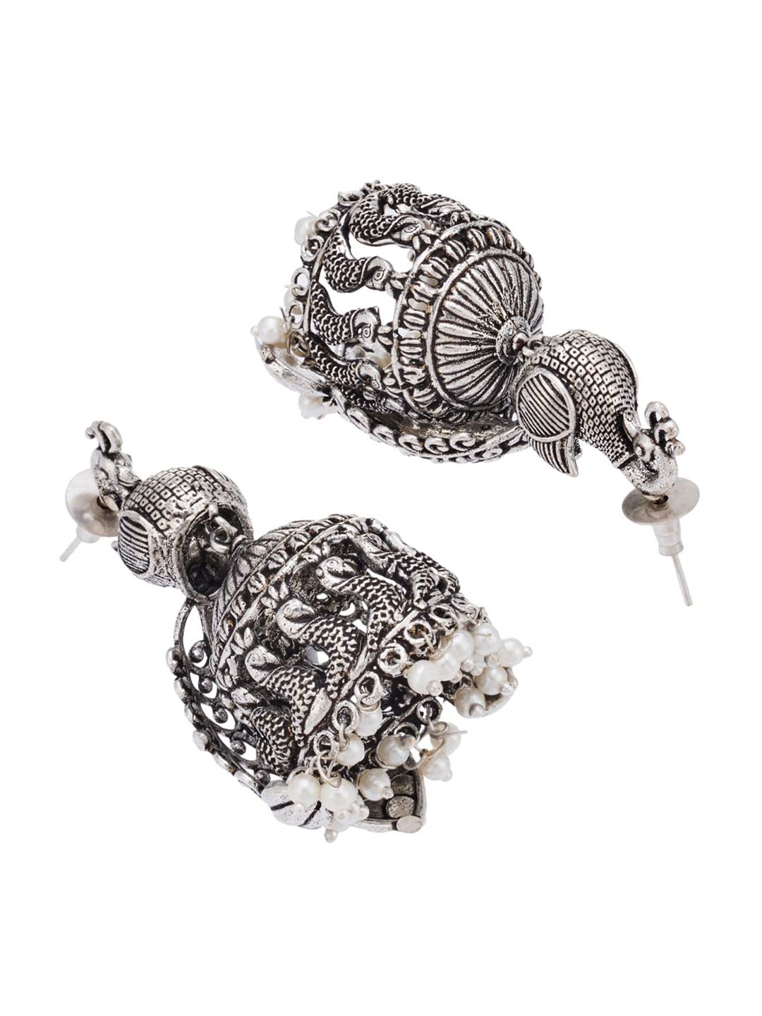 ATIBELLE German Silver Silver-Plated Dome Shaped Jhumkas