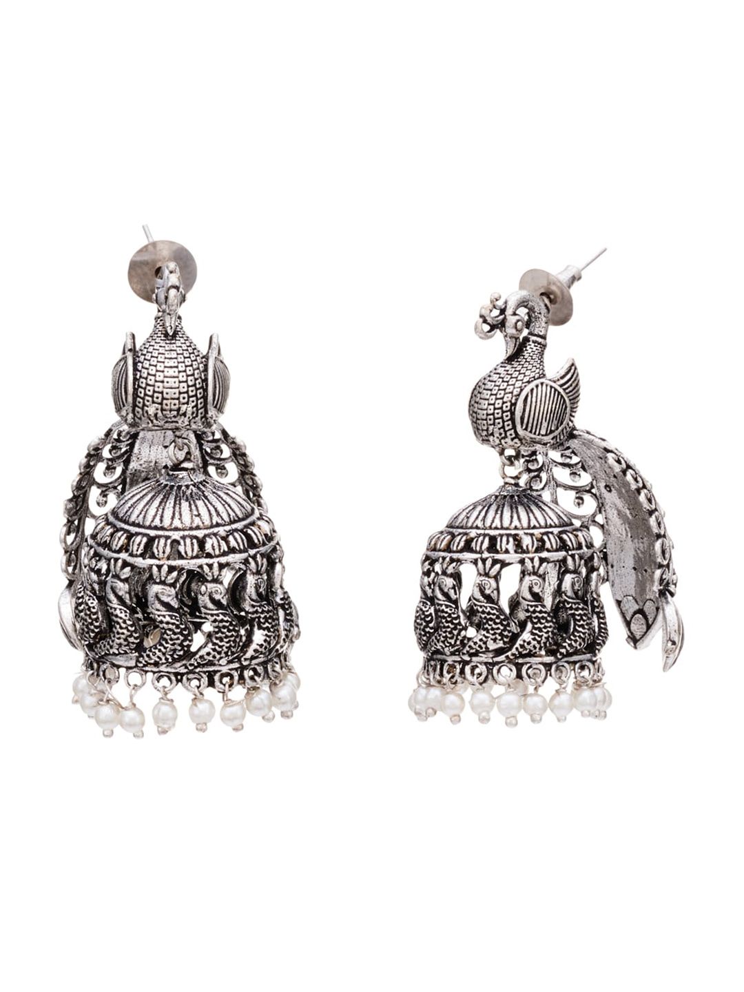 ATIBELLE German Silver Silver-Plated Dome Shaped Jhumkas