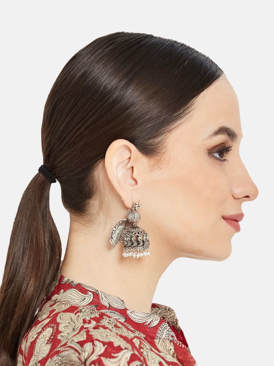 ATIBELLE German Silver Silver-Plated Dome Shaped Jhumkas