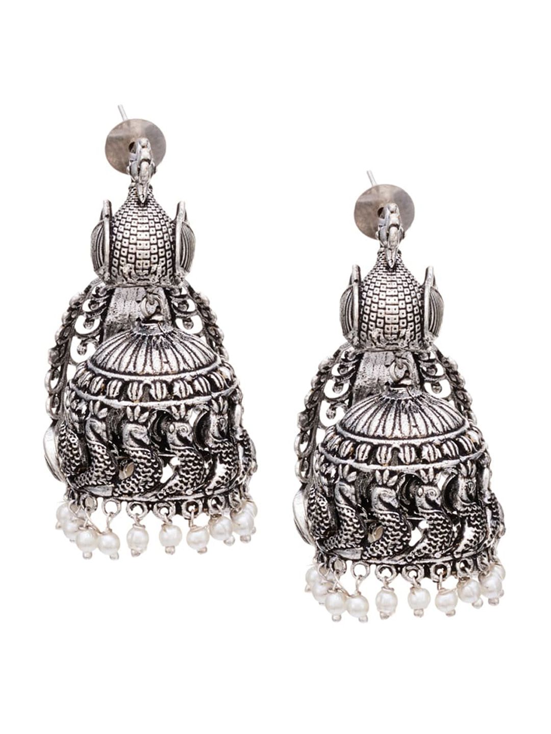 ATIBELLE German Silver Silver-Plated Dome Shaped Jhumkas