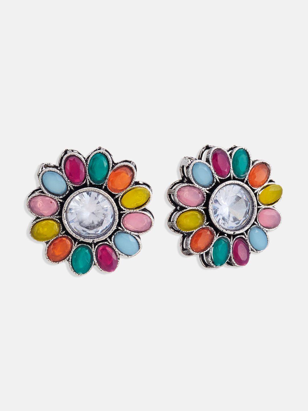 ATIBELLE Set Of 2 Silver-Plated Contemporary Studs Earrings