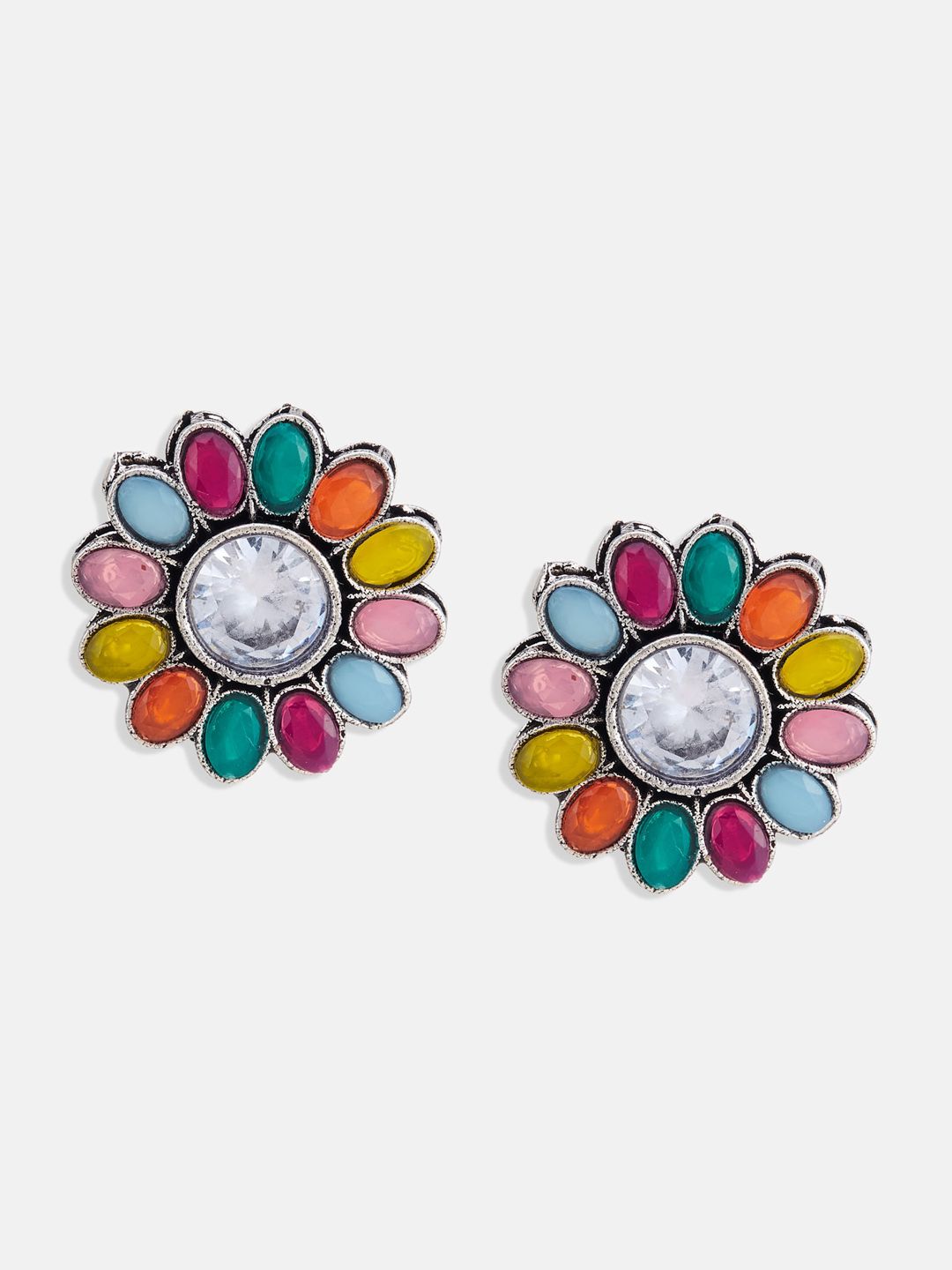 ATIBELLE Set Of 2 Silver-Plated Contemporary Studs Earrings
