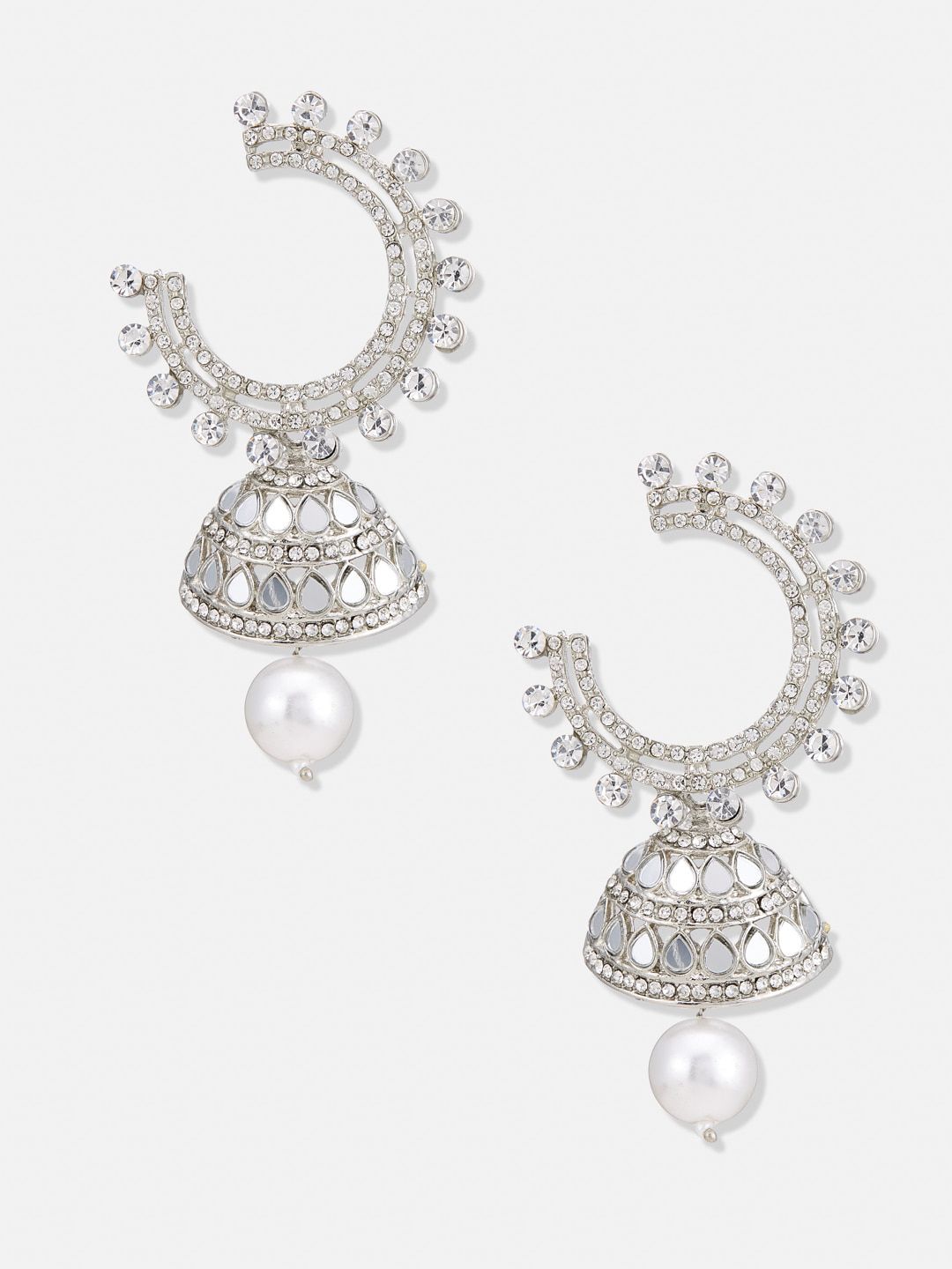 ATIBELLE Set Of 2 Silver-Plated Dome Shaped Jhumkas