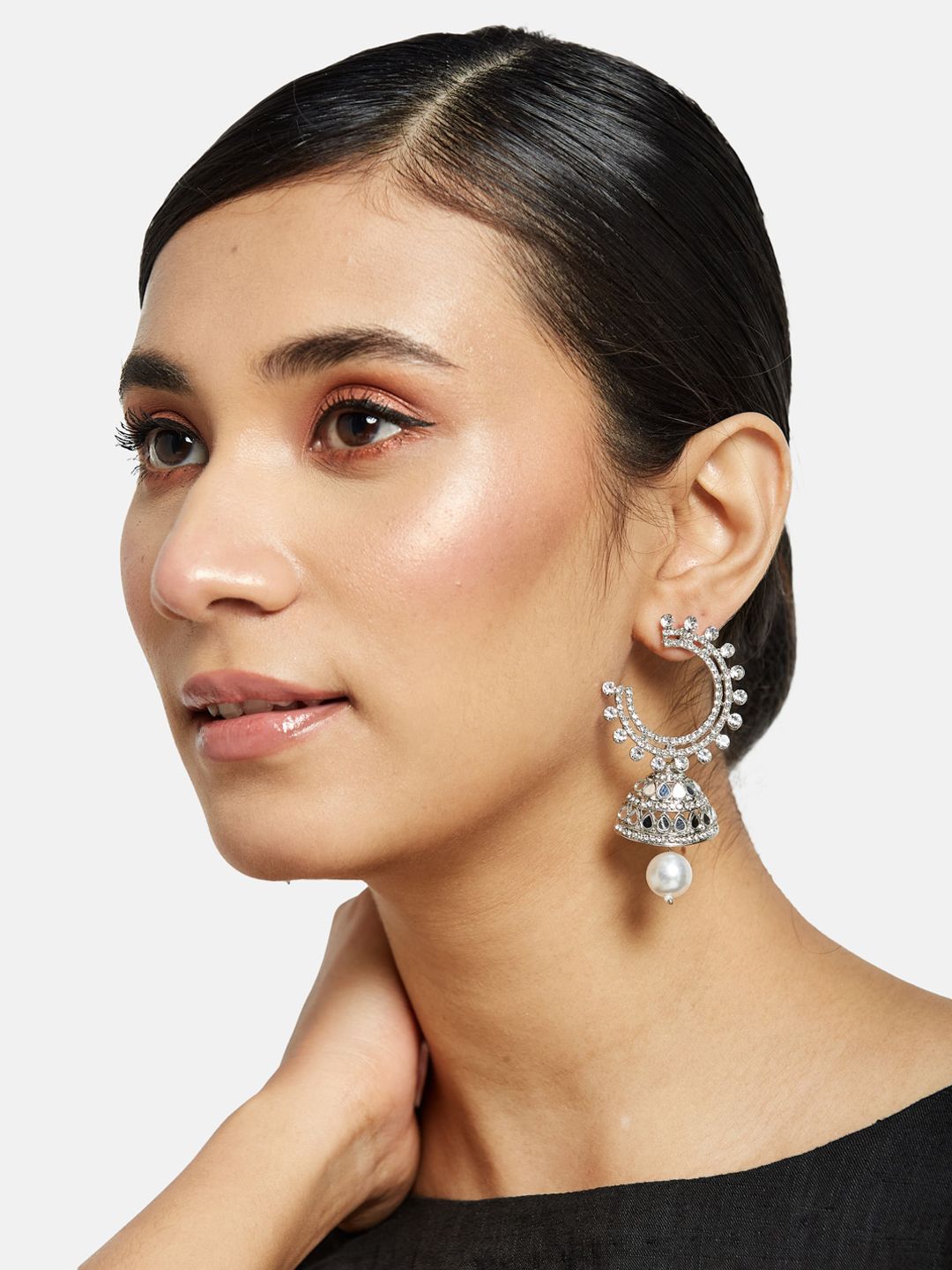 ATIBELLE Set Of 2 Silver-Plated Dome Shaped Jhumkas