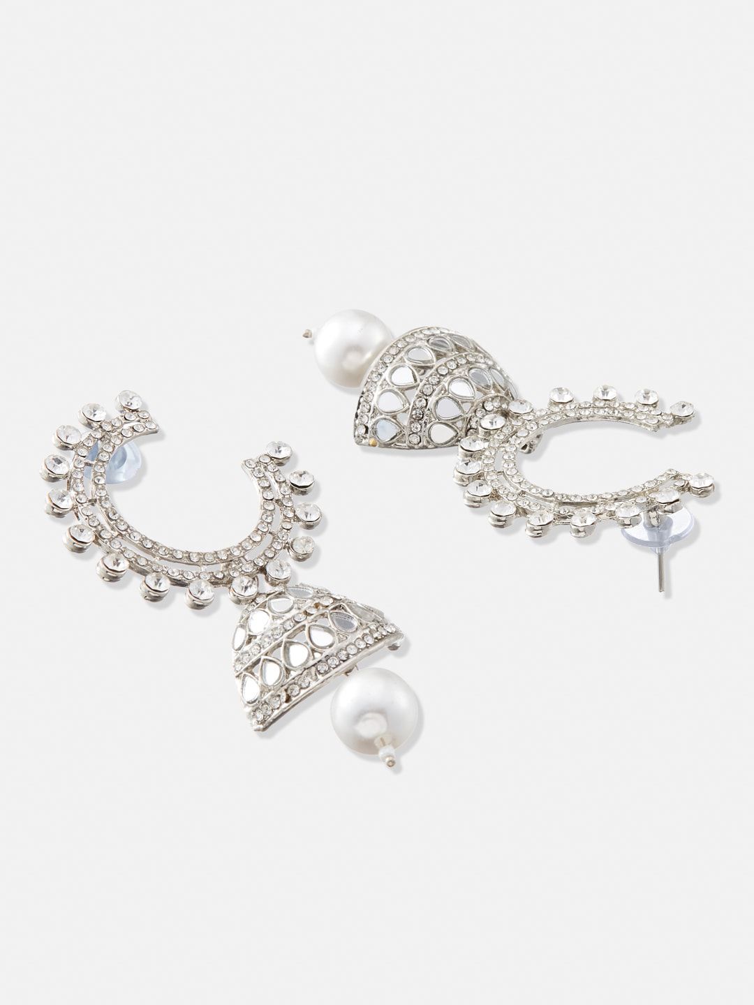 ATIBELLE Set Of 2 Silver-Plated Dome Shaped Jhumkas