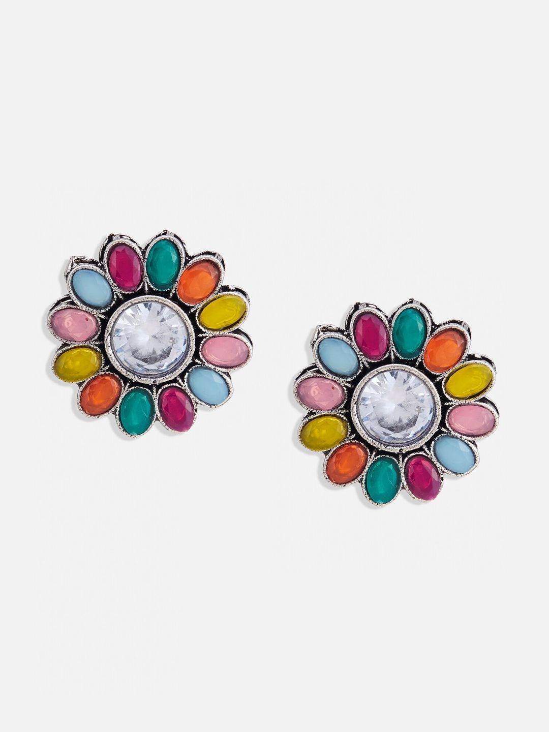 ATIBELLE Set Of 2 Silver-Plated Contemporary Studs Earrings