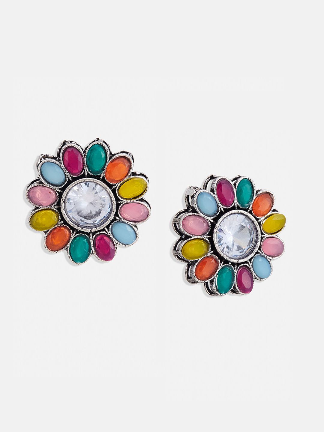 ATIBELLE Set Of 2 Silver-Plated Contemporary Studs Earrings