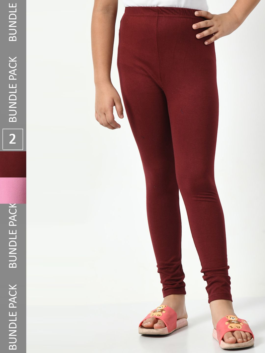 BAESD Girls Pack Of 2 Churidar Length Cotton Lycra Leggings-picture-34