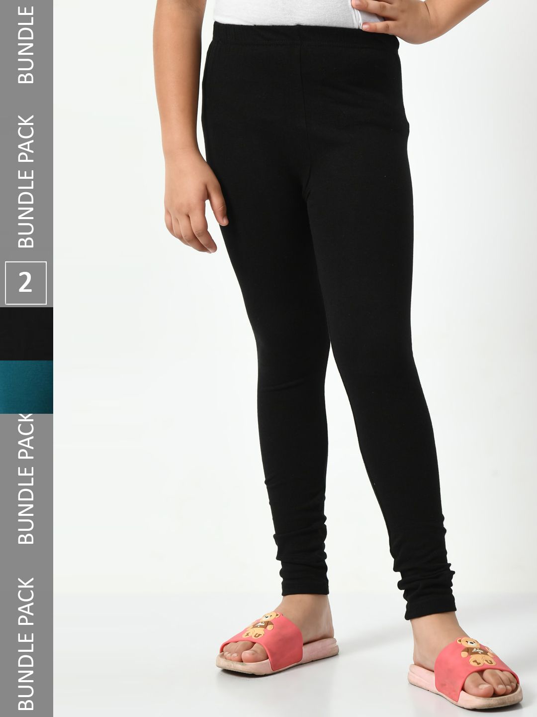 BAESD Girls Pack Of 2 Churidar Length Cotton Lycra Leggings-picture-30