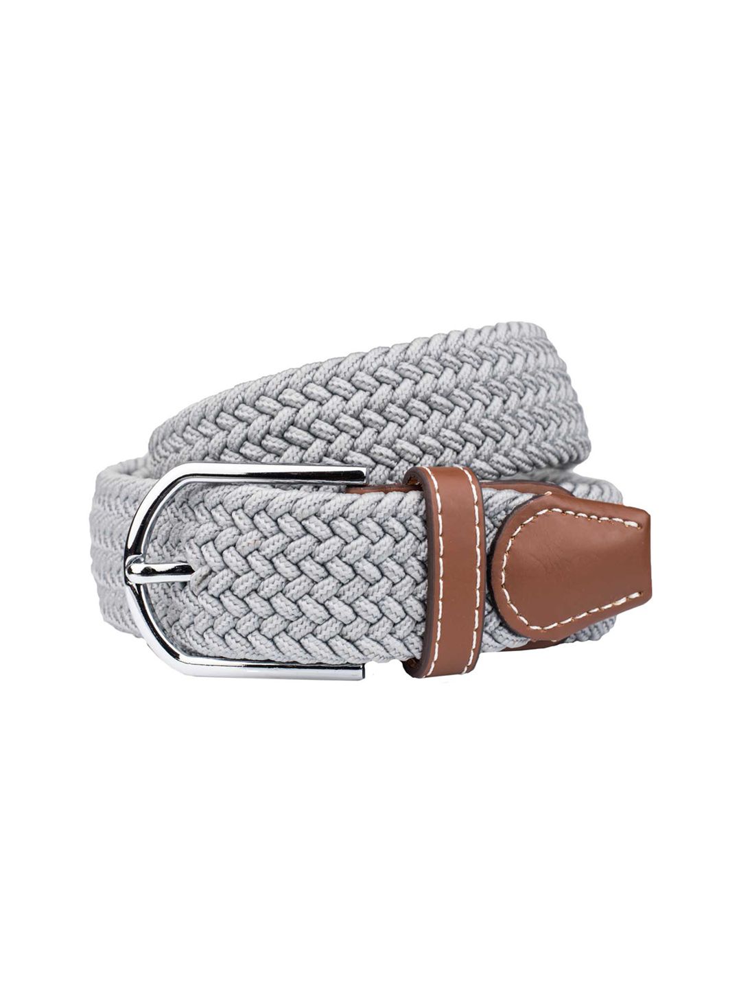 The Tie Hub Men Grey Textured Slim Stretchable Belt-image-7