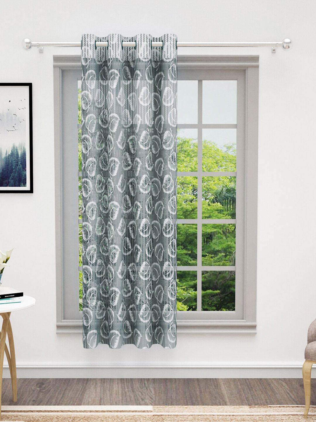 Bedspun Cosmo Grey & White Floral Sheer Window Curtain-image-33