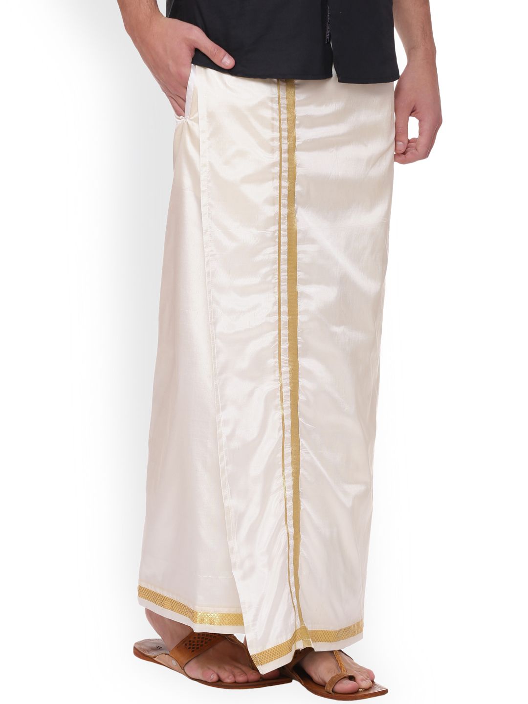 Sethukrishna Cream Solid Double Layer Readymade Dhoti With Pocket-picture-31