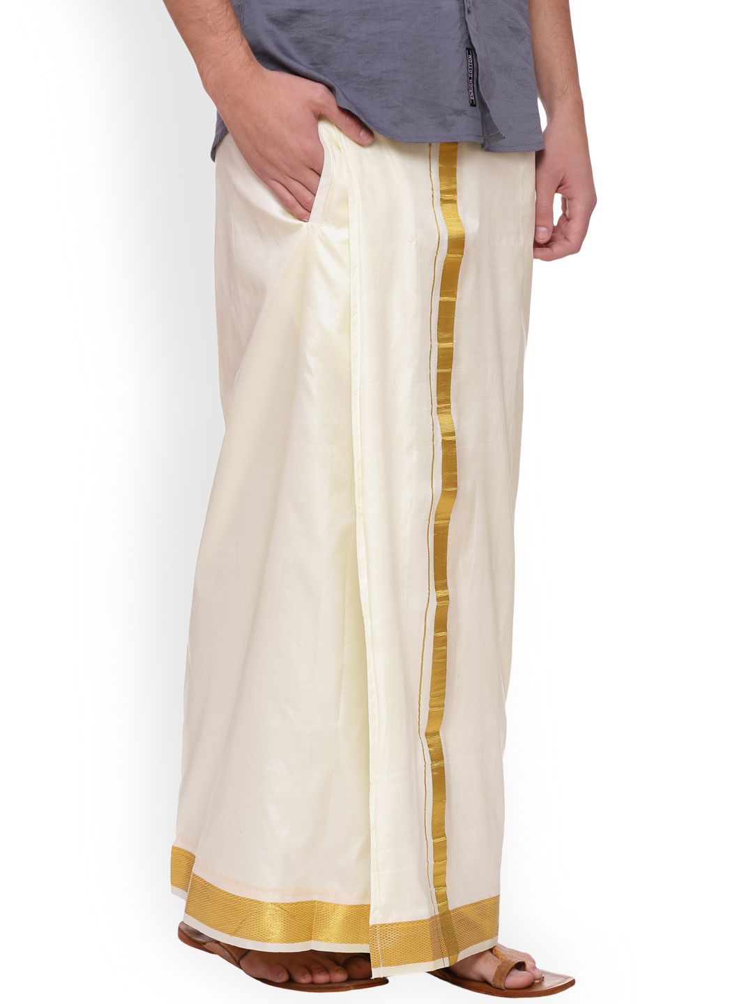 Sethukrishna Cream Solid Double Layer Readymade Dhoti With Pocket-image-45