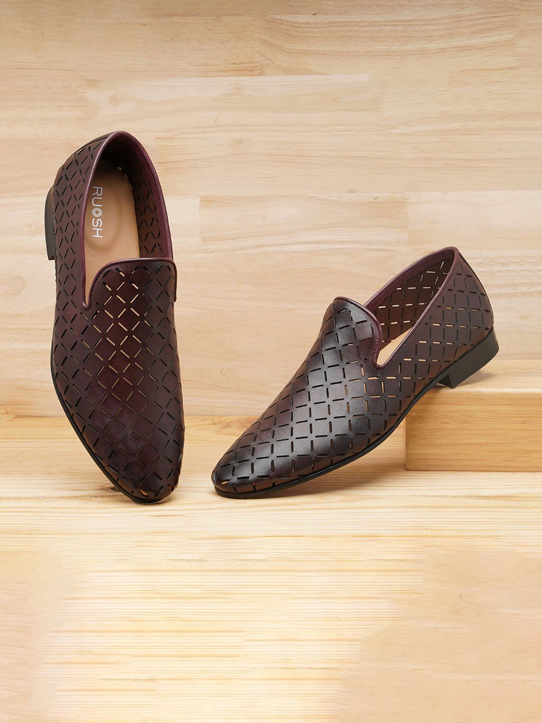 Ruosh Men Textured Leather Formal Slip-On Shoes With Laser Cuts-picture-13