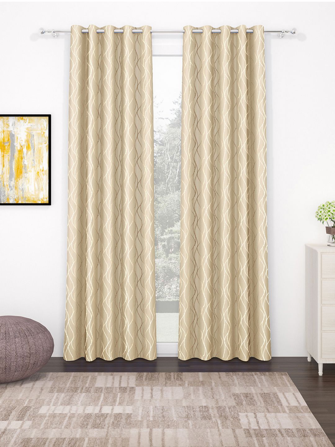 Story@home Beige & White Geometric Black Out Door Curtain-picture-12