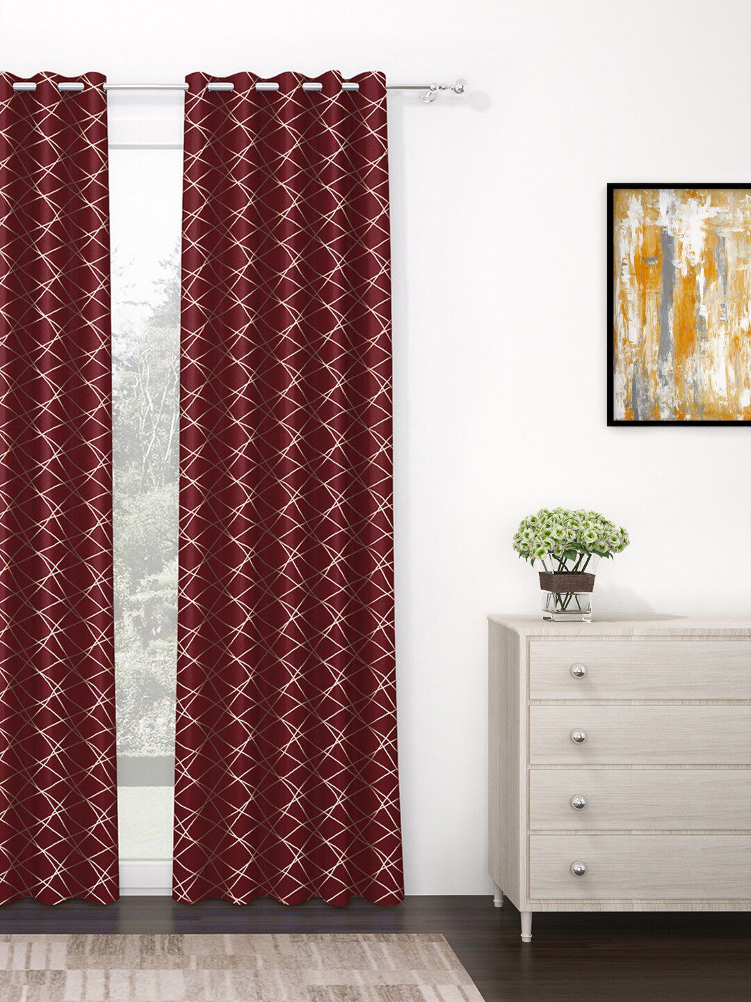 Story@home Maroon & Beige Black Out Long Door Curtain-image-41