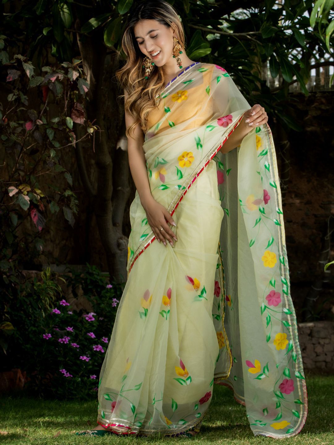 SUNFLOWER YELLOW MIRROR WORK SAREE – House Of Jamoti