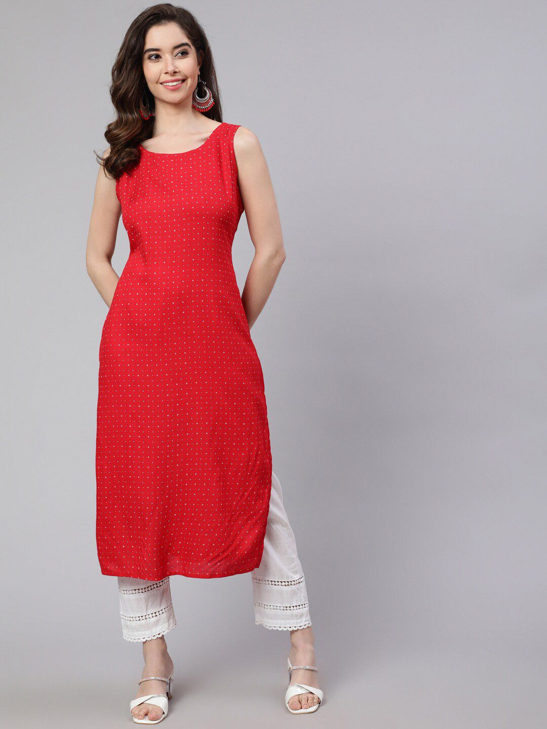 SAK JAIPUR SAK JAIPUR Geometric Printed Sleeveless Round Neck Straight Kurta